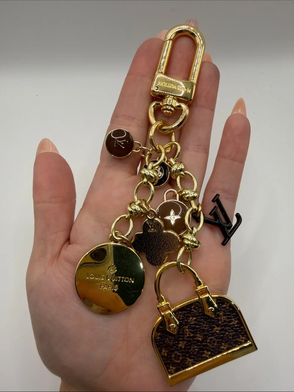 1405. Gold & Brown Monogram Charm Key Chain or Bag Charm.